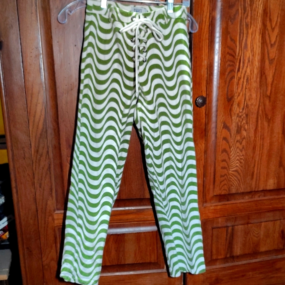 Beginning Boutique Olive and White Lace-Up Pants